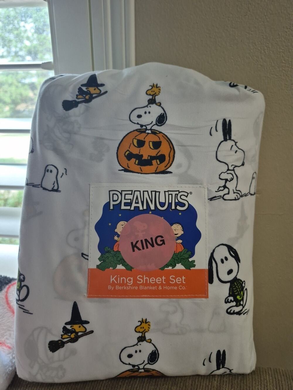 💥 Peanuts Halloween King Sheet Set By Berkshire Snoopy & Woodstock Pumpkins Ts